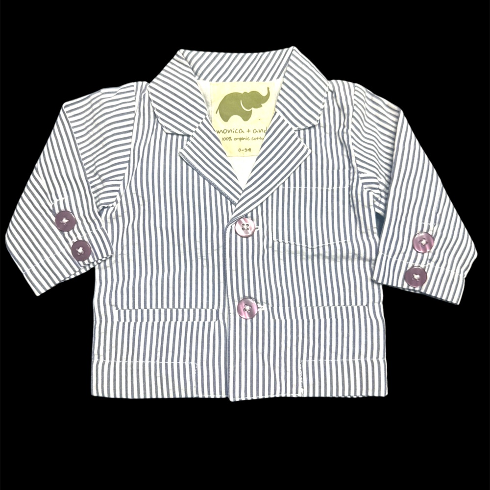 Monica & Andy blazer blue and white 100% organic cotton